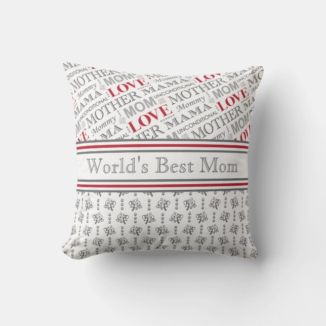 World's Best Mom Elegant Black and White Patterns Throw Pillow (Front)