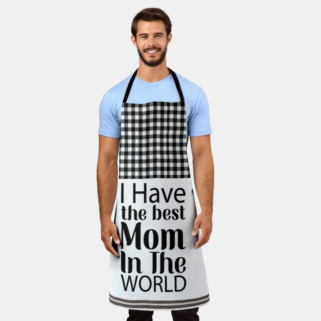 Worlds Best Mom Elegant Black and White Script Apron (Worn)