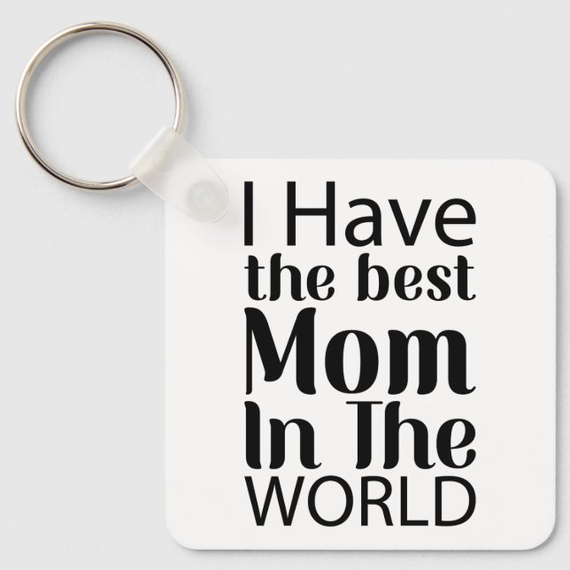 Worlds Best Mom Elegant Black and White Script Keychain (Front)