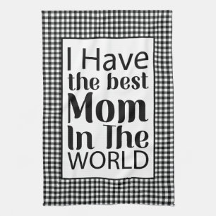 Worlds Best Mom Elegant Black and White Script Kitchen Towel