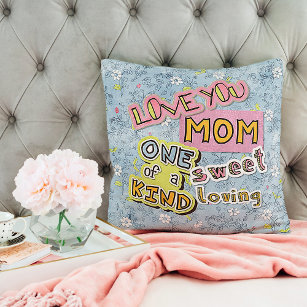 World's Best Mom Ever I Love You Word Art Pattern Throw Pillow
