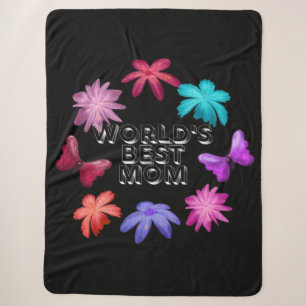 World's Best Mom Floral Butterfly Wreath Cute Moth Sherpa Blanket