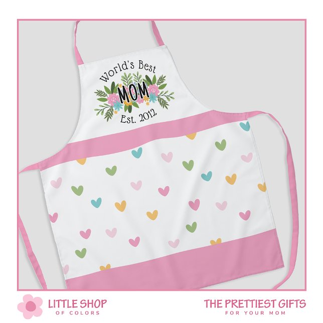 World's Best Mom Floral Hearts Mother's Day Apron (Creator Uploaded)