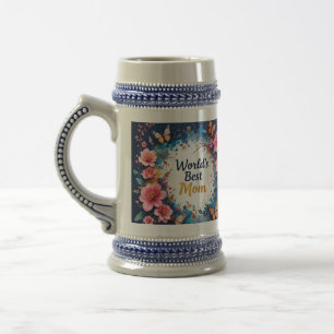 World's Best MOM Flowers Butterfly Beer Stein