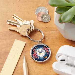 World's Best MOM Flowers Butterfly Keychain