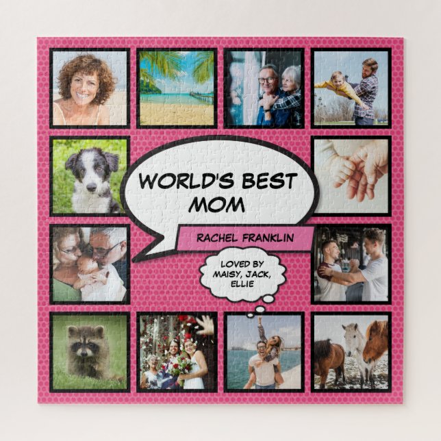 Worlds Best Mom Fun Pink Photo Collage Jigsaw Puzzle (Vertical)