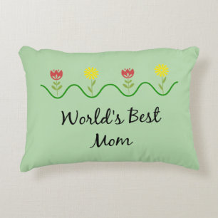"World's Best Mom" graphic flowers design Accent Pillow