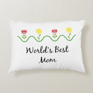 "World's Best Mom" graphic flowers design Accent Pillow