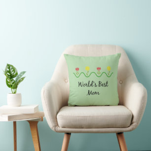 "World's Best Mom" graphic flowers design Throw Pillow