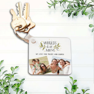 World's Best Mom Greenery Two Photo Keychain