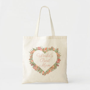 Worlds Best Mom Heart Frame Spring Flowers Tote Bag