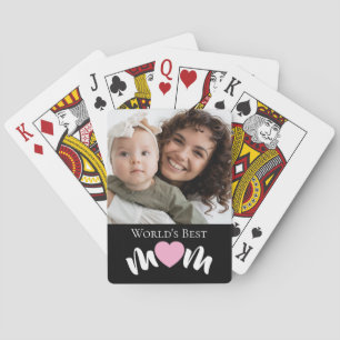 World's Best Mom Heart Photo Script Custom Playing Cards