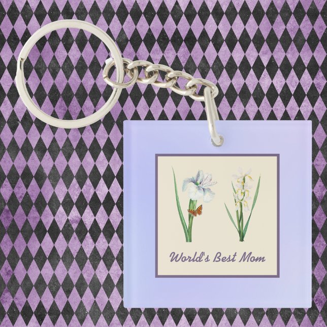 World's Best Mom Irises and Butterfly on Purple Keychain (Creator Uploaded)