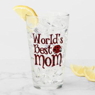 Worlds Best Mom Ladybugs Glass