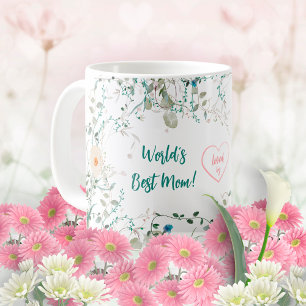 Worlds Best Mom Love Romantic Watercolor Floral Coffee Mug