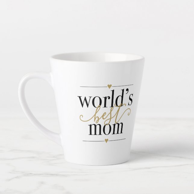 Worlds Best Mom Modern Elegant Black And Gold Latte Mug (Left)
