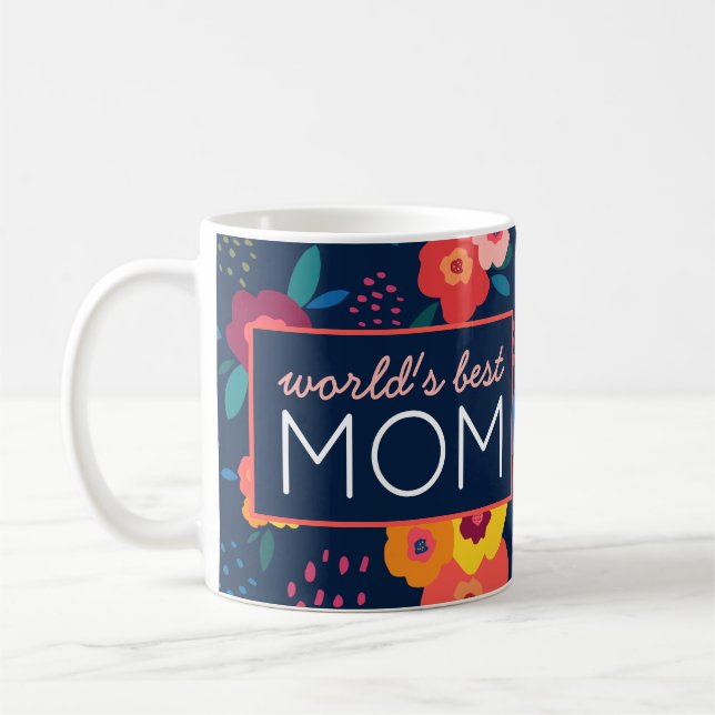 World's Best Mom Modern Floral in Blue Coffee Mug (Left)