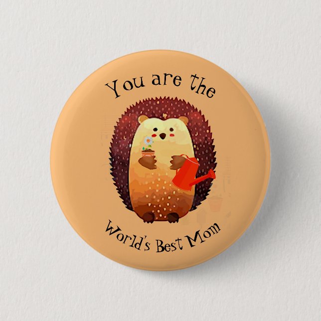 World's Best Mom Mother Quote Hedgehog Gardening 2 Inch Round Button (Front)
