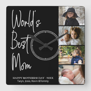 World's Best Mom Mother's Day Photo Collage Square Square Wall Clock
