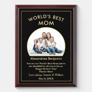 World's Best Mom Mother's Day Photo Personalize  Award Plaque