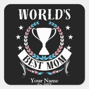Worlds Best Mom Mother's Day Trans Flag Colours Square Sticker