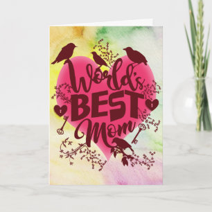 World's Best Mom Mothers Day Watercolor Typography Card