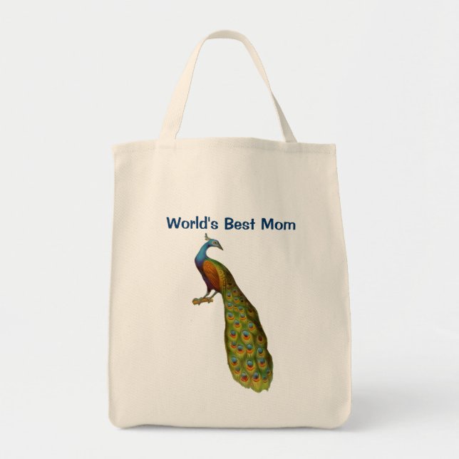 Worlds Best Mom Peacock Tote Bag (Front)