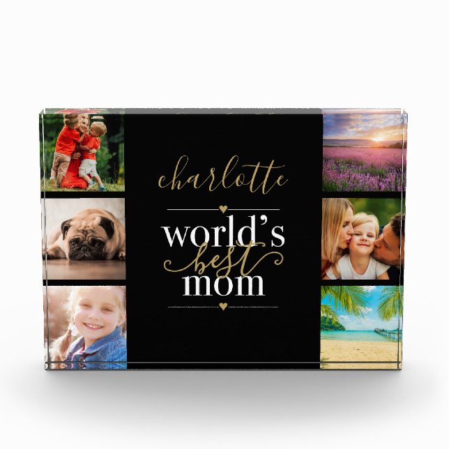 Worlds Best Mom Personalized 6 Photo Block (Front)