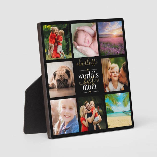 Worlds Best Mom Personalized 8 Photo Collage Plaque (Front)