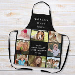 World's Best Mom Photo Collage Black Apron<br><div class="desc">A nice black apron keepsake gift for your mom ever featuring an 8 photo collage of her children,  family members,  pets,  etc.,  "World's Best Mom" and and the names of her children in simple modern white typography. Personalize whether she is called "Mom, " "Mommy, " "Mum."</div>