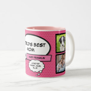 Worlds Best Mom Photo Collage Fun Girly Pink Two-Tone Coffee Mug