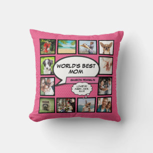 World's Best Mom Photo Collage Fun Pink Throw Pillow