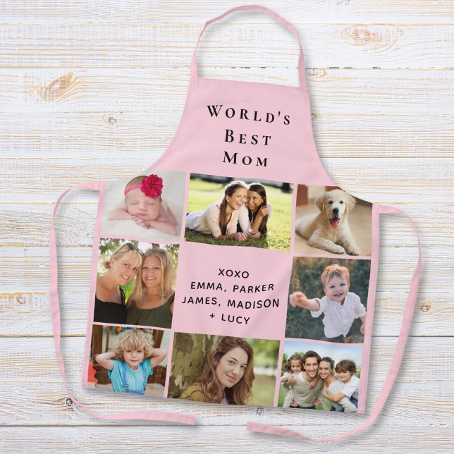 World's Best Mom Photo Collage Pink Apron (Creator Uploaded)