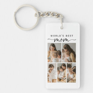 World's Best Mom Photo Collage Script Keepsake Keychain
