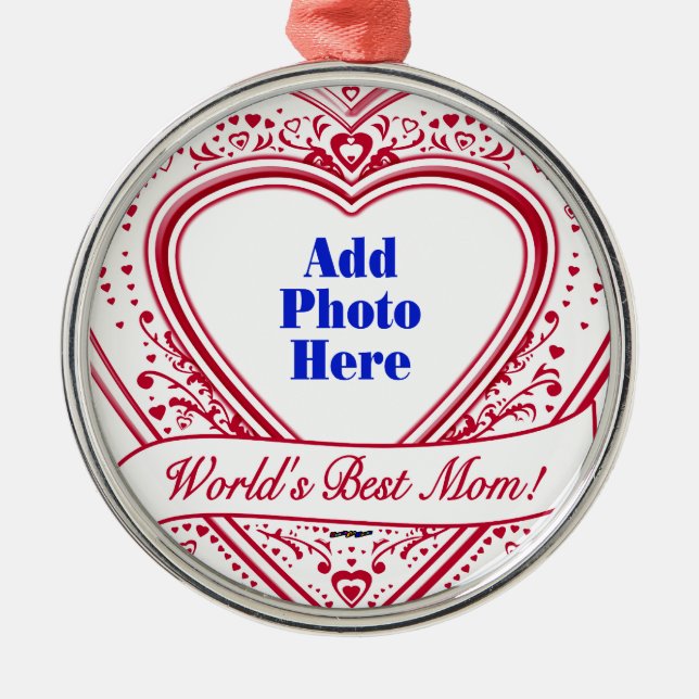 World's Best Mom! Photo Red Hearts Metal Ornament (Front)