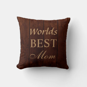 Worlds Best Mom Pillow on Dark Barn Board