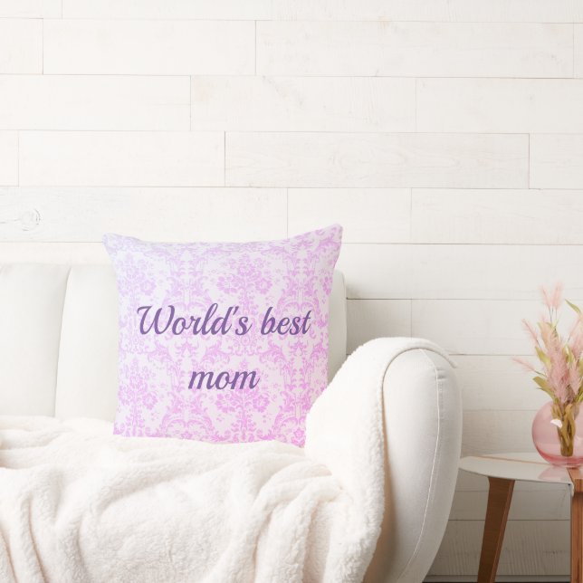 World's best mom pink damask throw pillow (Couch)