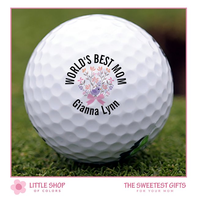 Worlds Best Mom Pink Floral Monogrammed Golf Balls (Creator Uploaded)