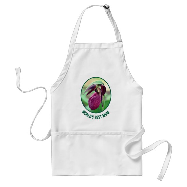 World's Best Mom Pink Lady Slipper Flower  Standard Apron (Front)