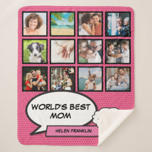 World's Best Mom Pink Photo Collage Sherpa Blanket