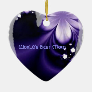 Worlds best mom purple flower heart ornament