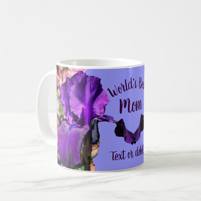 World's Best Mom Purple Iris Flower Personalized Coffee Mug (Front Left)