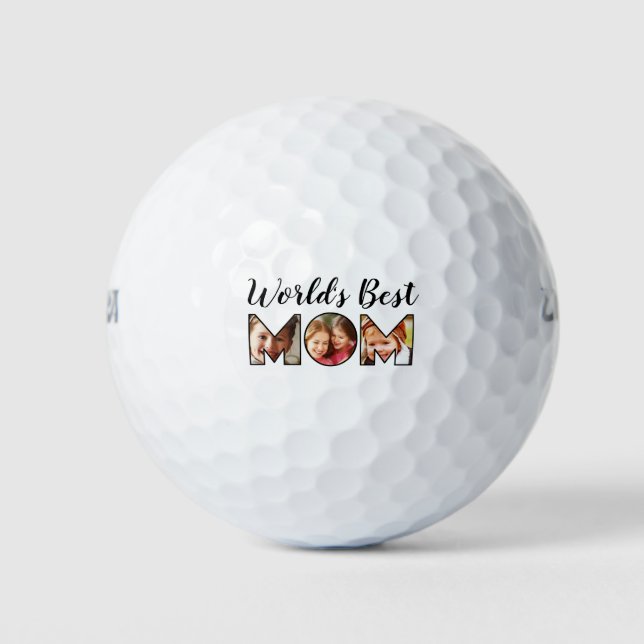World's Best Mom Quote 3 Photo Collage Golf Balls (Front)