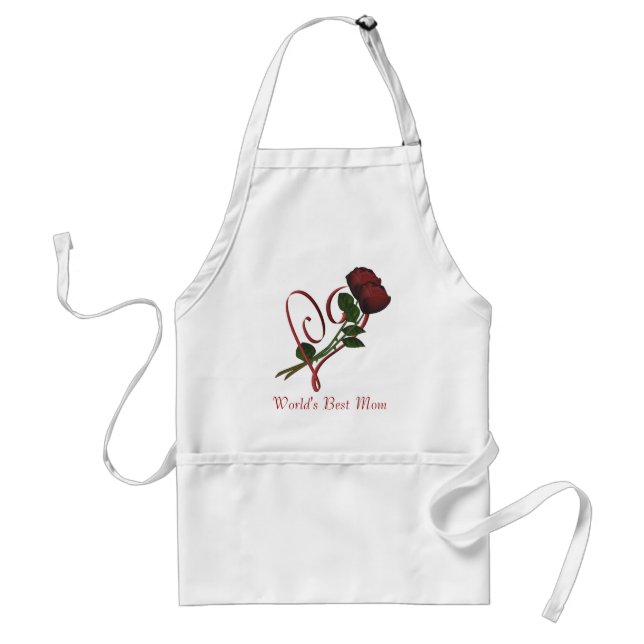World's Best Mom Red Roses Heart Flower Standard Apron (Front)