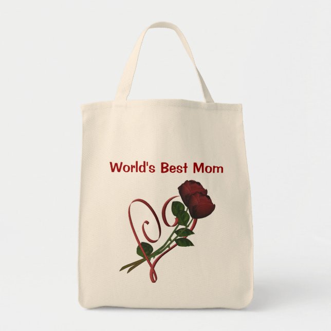 Worlds Best Mom Red Roses Heart Tote Bag (Front)