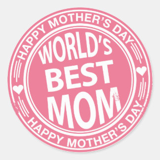 World's Best mom rubber stamp effect Classic Round Sticker