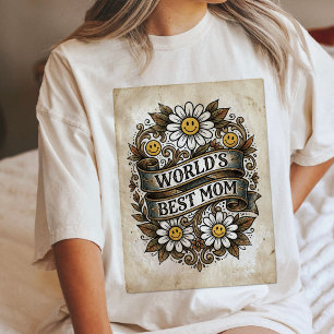 World'S Best Mom Vintage Daisy Tattoo Art Gift Tri-Blend Shirt