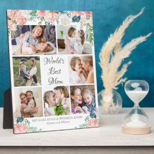 WORLD'S BEST MOM Watercolor Floral 7 Photo Collage Plaque