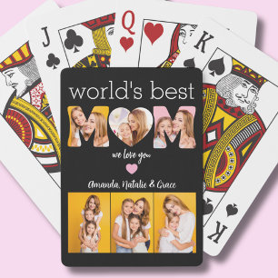Worlds Best Mom We Love You Names Heart 3 Photo  Playing Cards