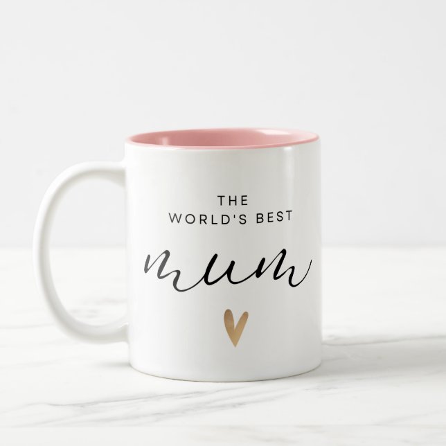 Worlds Best Mom  With Hearts Two-Tone Coffee Mug (Left)